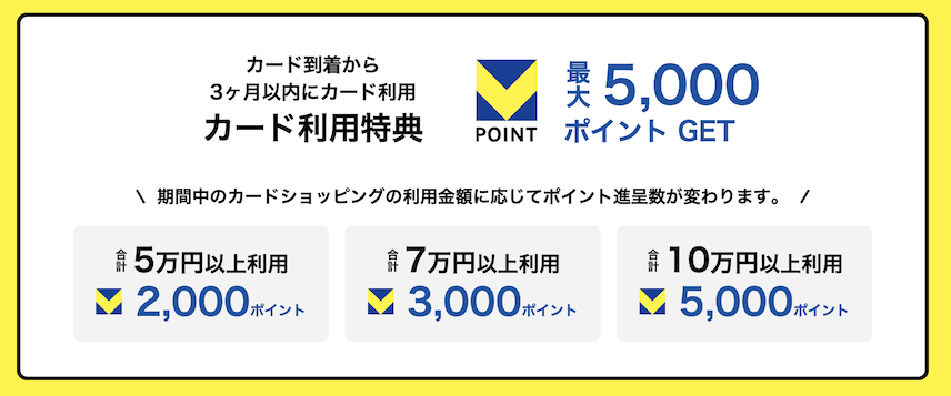 VポイントカードPrimeの入会キャンペーン内訳2：カード利用特典で5,000ポイント